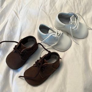 Baby boots. Brown size 1, white size 2